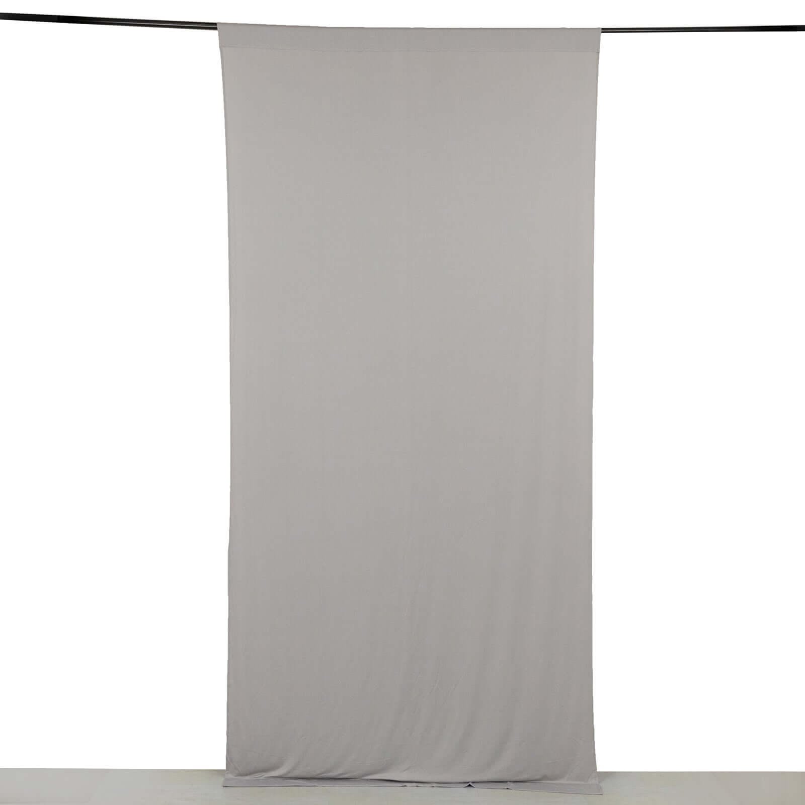 Silver 4 - Way Stretch Spandex Event Curtain Drapes, Wrinkle Free Backdrop Event Panel with Rod Pockets - 5ftx10ft - Bell Racket Store