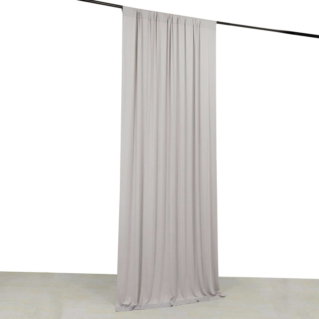 Silver 4 - Way Stretch Spandex Event Curtain Drapes, Wrinkle Free Backdrop Event Panel with Rod Pockets - 5ftx10ft - Bell Racket Store
