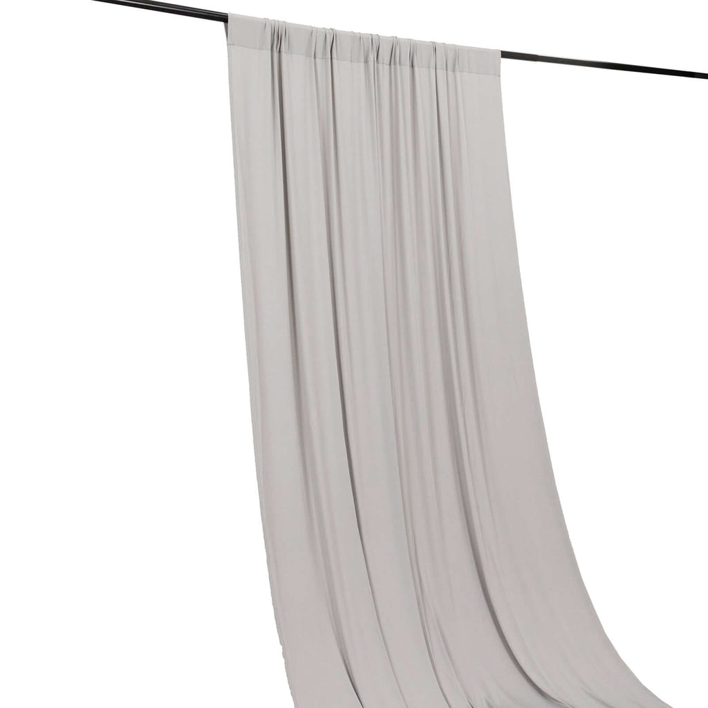 Silver 4 - Way Stretch Spandex Event Curtain Drapes, Wrinkle Free Backdrop Event Panel with Rod Pockets - 5ftx14ft - Bell Racket Store