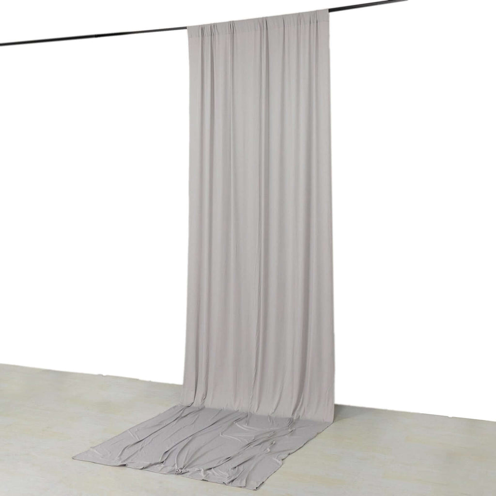 Silver 4 - Way Stretch Spandex Event Curtain Drapes, Wrinkle Free Backdrop Event Panel with Rod Pockets - 5ftx14ft - Bell Racket Store