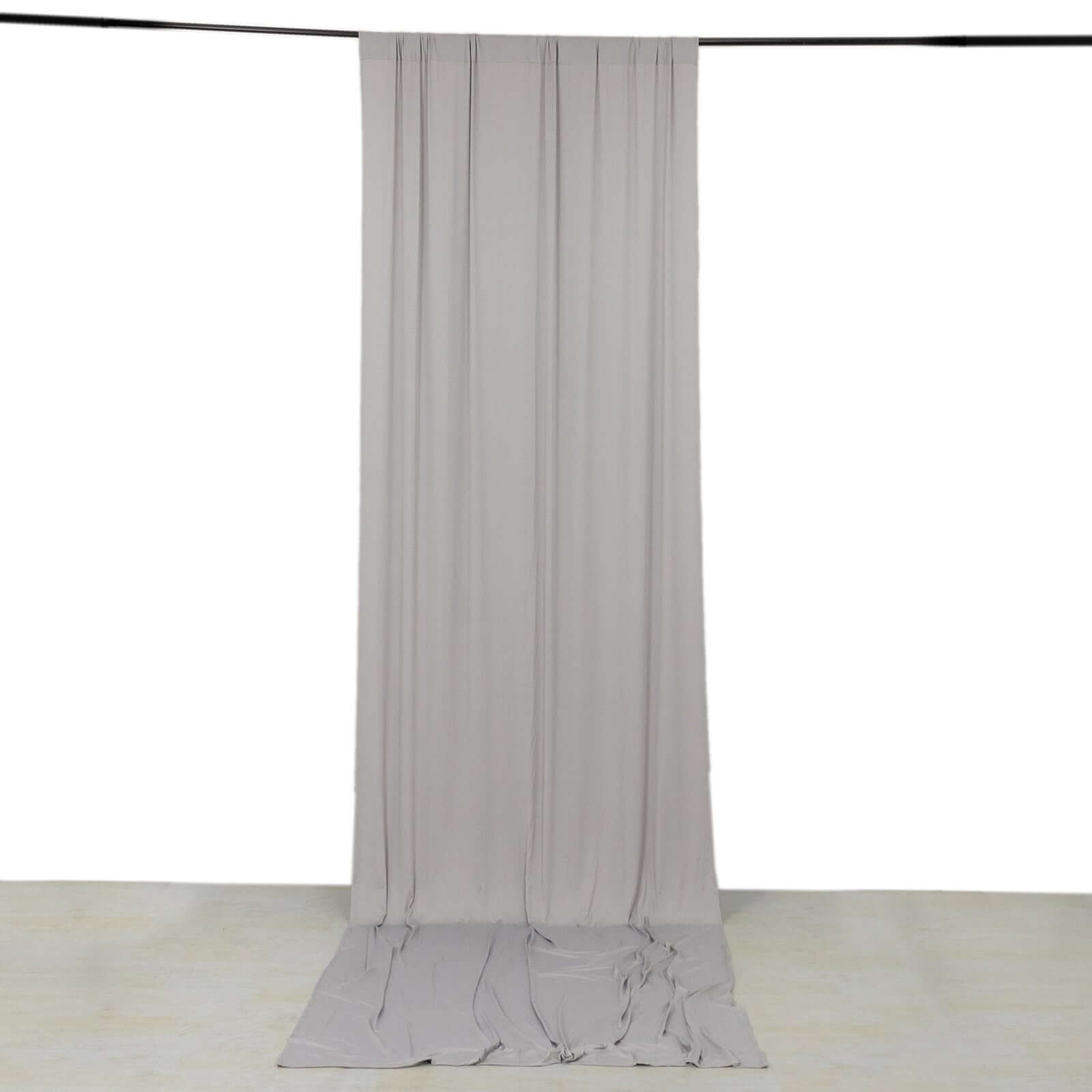 Silver 4 - Way Stretch Spandex Event Curtain Drapes, Wrinkle Free Backdrop Event Panel with Rod Pockets - 5ftx14ft - Bell Racket Store