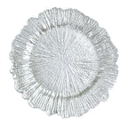 6-Pack Acrylic Plastic Round Charger Plates 13" in Silver with Reef Design, Dinner Charger Tableware