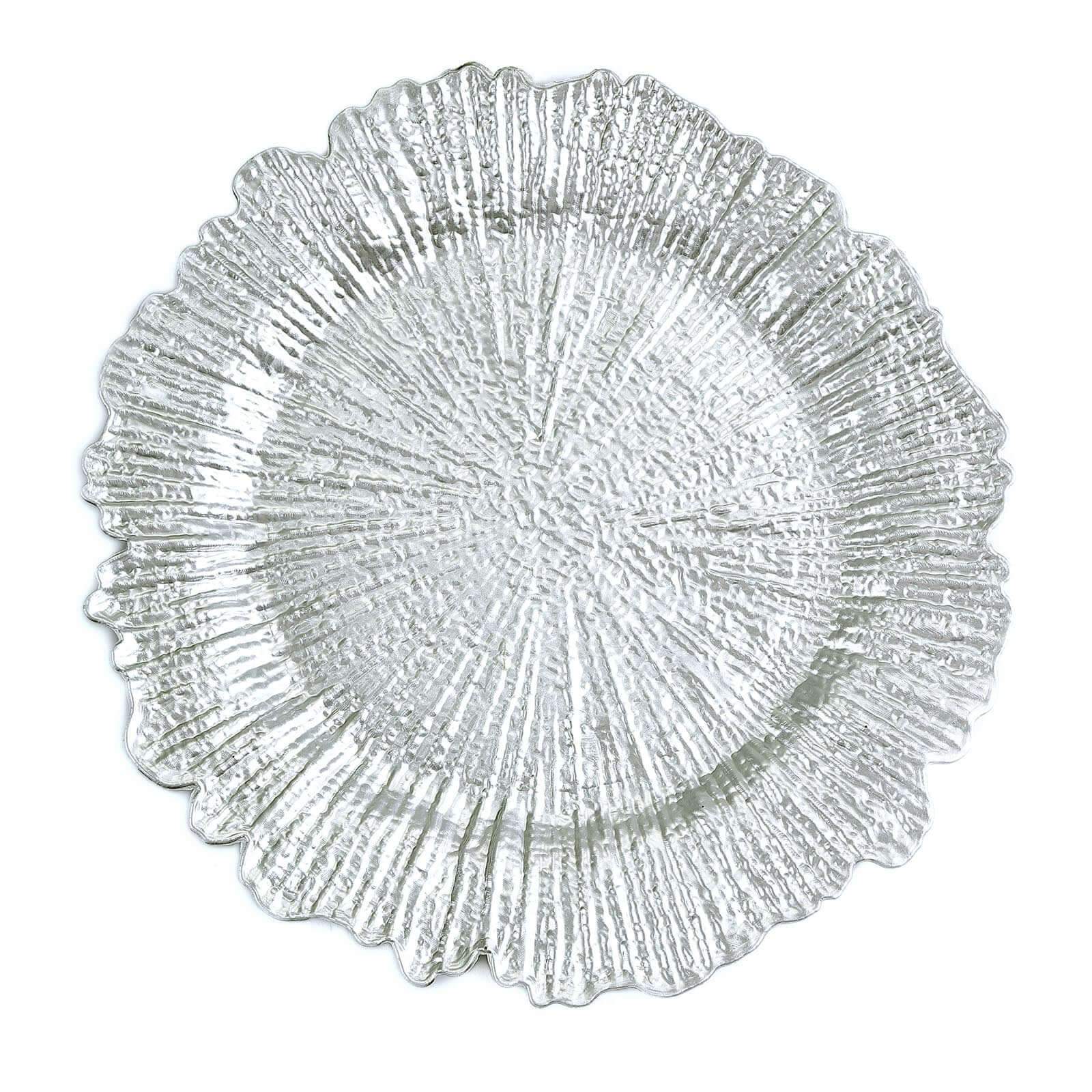 6-Pack Acrylic Plastic Round Charger Plates 13" in Silver with Reef Design, Dinner Charger Tableware