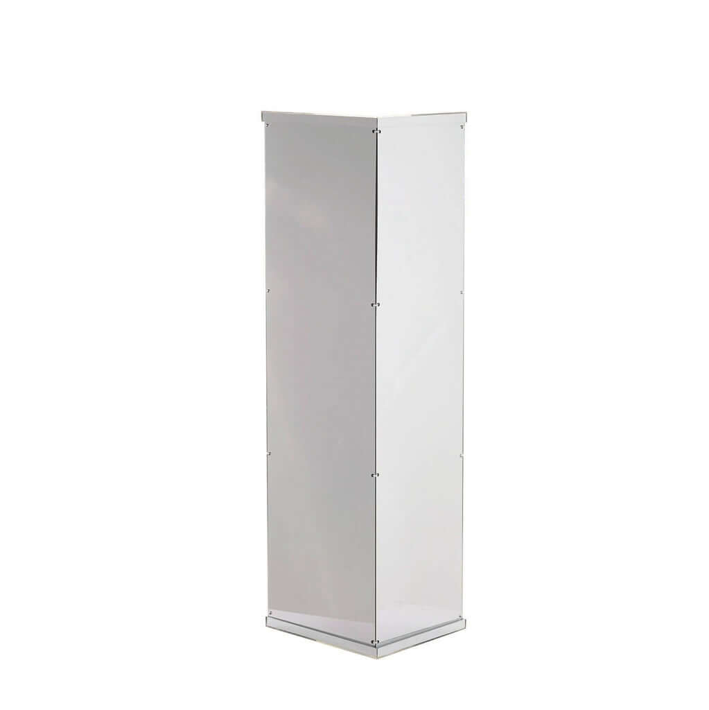 40" Floor Standing Silver Mirror Finish Acrylic Display Box, Pedestal Riser with Interchangeable Lid and Base