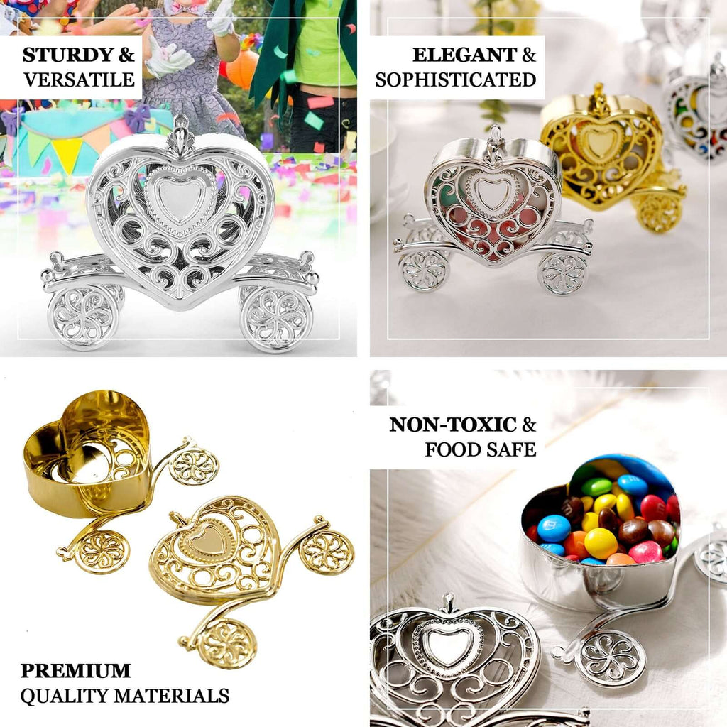 12 Pack 4" Gold Princess Heart Carriage Treats Party Favor Boxes, Candy Container Gift Boxes