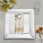 10-Pack Disposable Square Charger Plates in Silver with Leather Like Texture - 1100GSM Durable Paper Chargers 13"