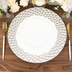 6-Pack Plastic Round Charger Plates 13" in Silver with Peacock Pattern, Exquisite Decorative Dinner Party Charger Tableware