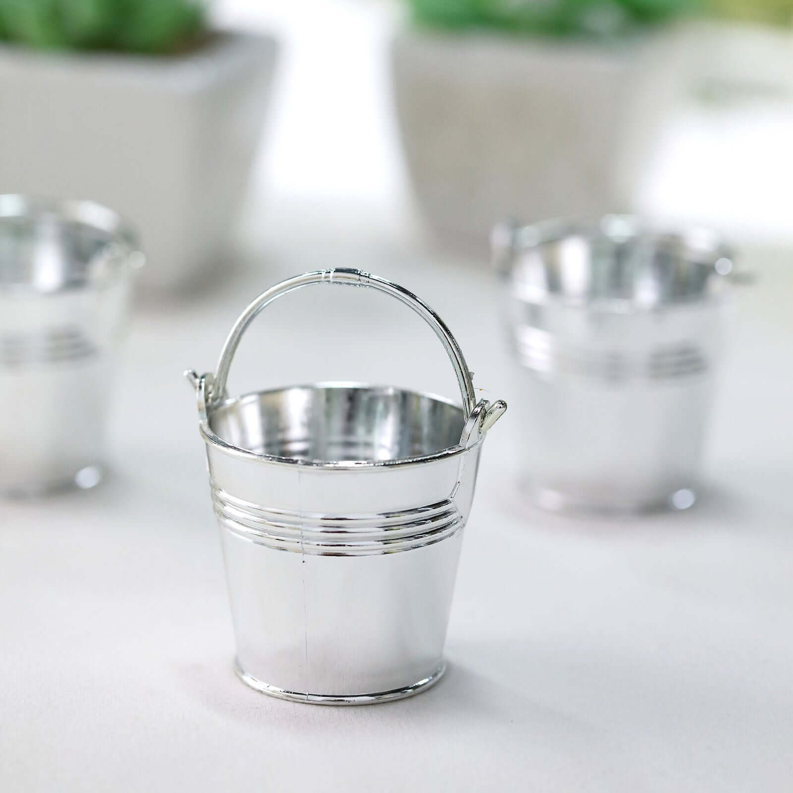 12 Pack 2" Silver Mini Planter Treat Party Favor Boxes, Small Pail Bucket Candy Container Gift Boxes
