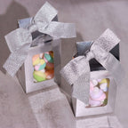 50 Pcs 4" Nylon Ribbon Bows With Twist Ties, Gift Basket Party Favor Bags Decor - Silver Glitter Design