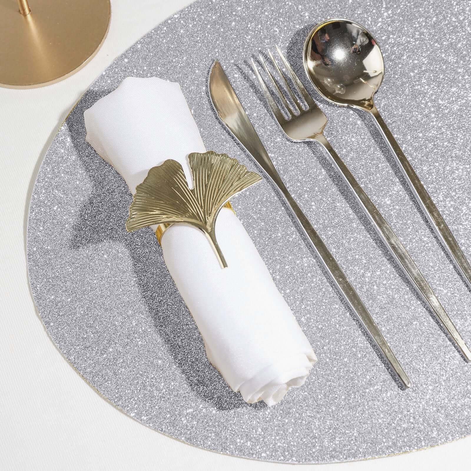 6-Pack Placemats Glitter Design Silver Sparkle Oval - Non-Slip Decorative Table Mats for Dining 12"x18"