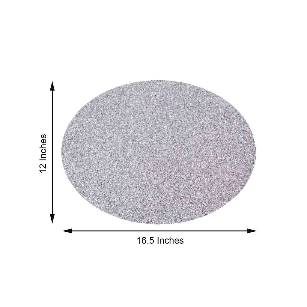 6-Pack Placemats Glitter Design Silver Sparkle Oval - Non-Slip Decorative Table Mats for Dining 12"x18"