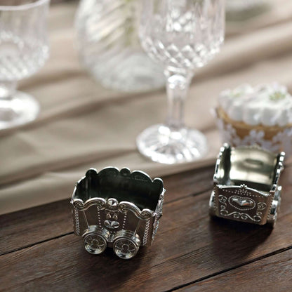12 Pack 2.5" Silver Mini Chariot Treat Party Favor Boxes, Small Candy Container Gift Boxes