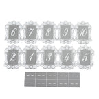 Silver Mirror Arch Acrylic Table Numbers (1 - 10) - 5"x7" Wedding Reception Signs with Baroque Lace Border, White Print & Stands - Bell Racket Store