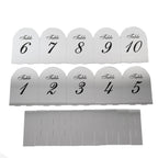Silver Mirror Arch Acrylic Table Numbers (1 - 10) - 6"x7" Wedding Reception Signs with Black Print & Stands - Bell Racket Store