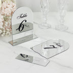 Silver Mirror Arch Acrylic Table Numbers (1 - 10) - 6"x7" Wedding Reception Signs with Black Print & Stands - Bell Racket Store
