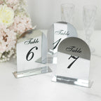 Silver Mirror Arch Acrylic Table Numbers (1 - 10) - 6"x7" Wedding Reception Signs with Black Print & Stands - Bell Racket Store