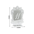 Silver Mirror Arch Acrylic Table Numbers (11 - 20) - 5"x7" Wedding Reception Signs with Baroque Lace Border, White Print & Stands - Bell Racket Store
