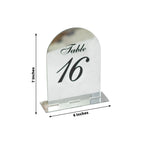 Silver Mirror Arch Acrylic Table Numbers (11 - 20) - 6"x7" Wedding Reception Signs with Black Print & Stands - Bell Racket Store