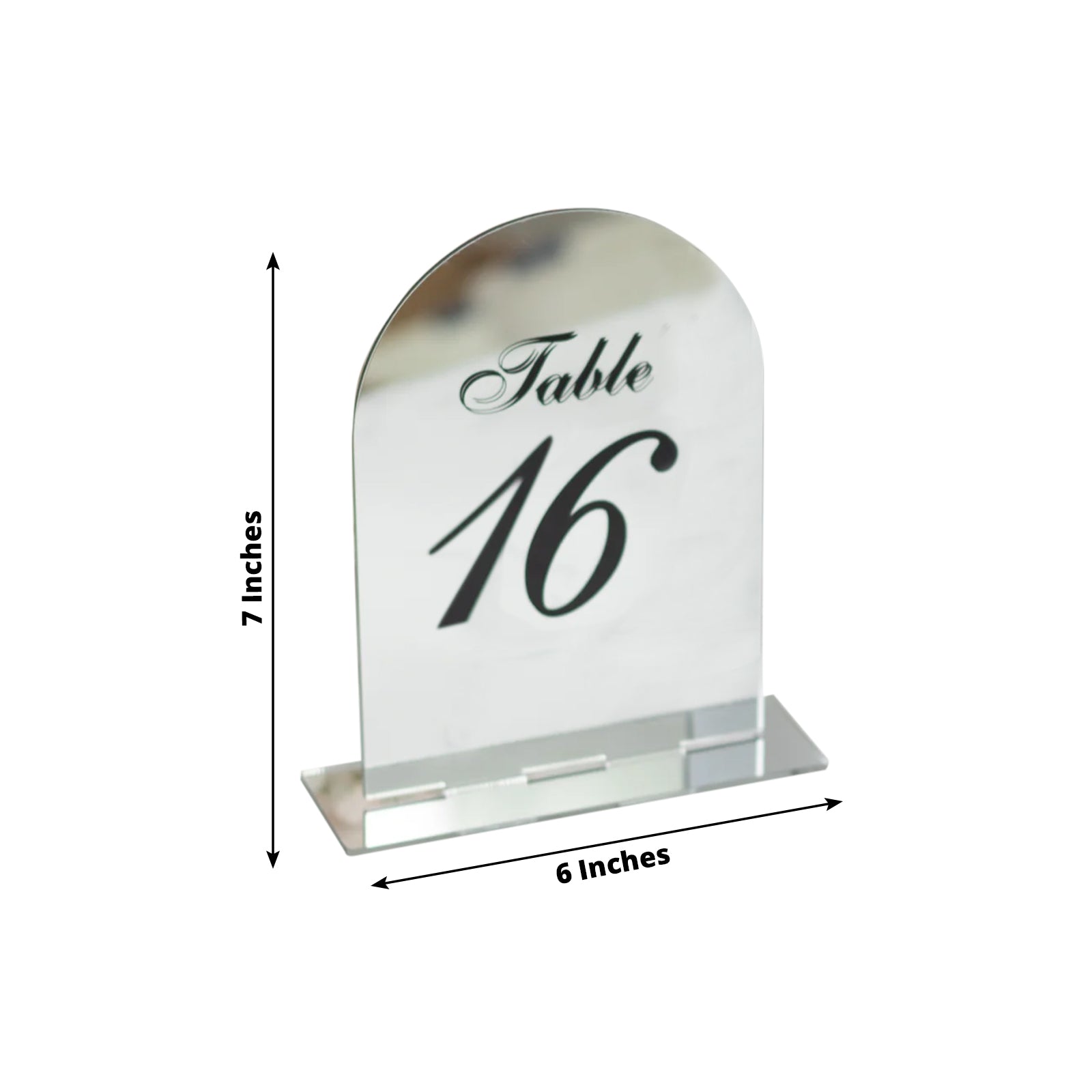 Silver Mirror Arch Acrylic Table Numbers (11 - 20) - 6"x7" Wedding Reception Signs with Black Print & Stands - Bell Racket Store
