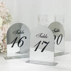 Silver Mirror Arch Acrylic Table Numbers (11 - 20) - 6"x7" Wedding Reception Signs with Black Print & Stands - Bell Racket Store
