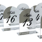 Silver Mirror Arch Acrylic Table Numbers (11 - 20) - 6"x7" Wedding Reception Signs with Black Print & Stands - Bell Racket Store