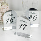 Silver Mirror Arch Acrylic Table Numbers (11 - 20) - 6"x7" Wedding Reception Signs with Black Print & Stands - Bell Racket Store