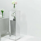 40" Floor Standing Silver Mirror Finish Acrylic Display Box, Pedestal Riser with Interchangeable Lid and Base