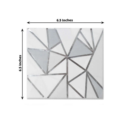 20-Pack Paper Party Napkins with Geometric Silver Foil Print - 2 Ply Soft Disposable Beverage Napkins for Weddings 6.5"x6.5"