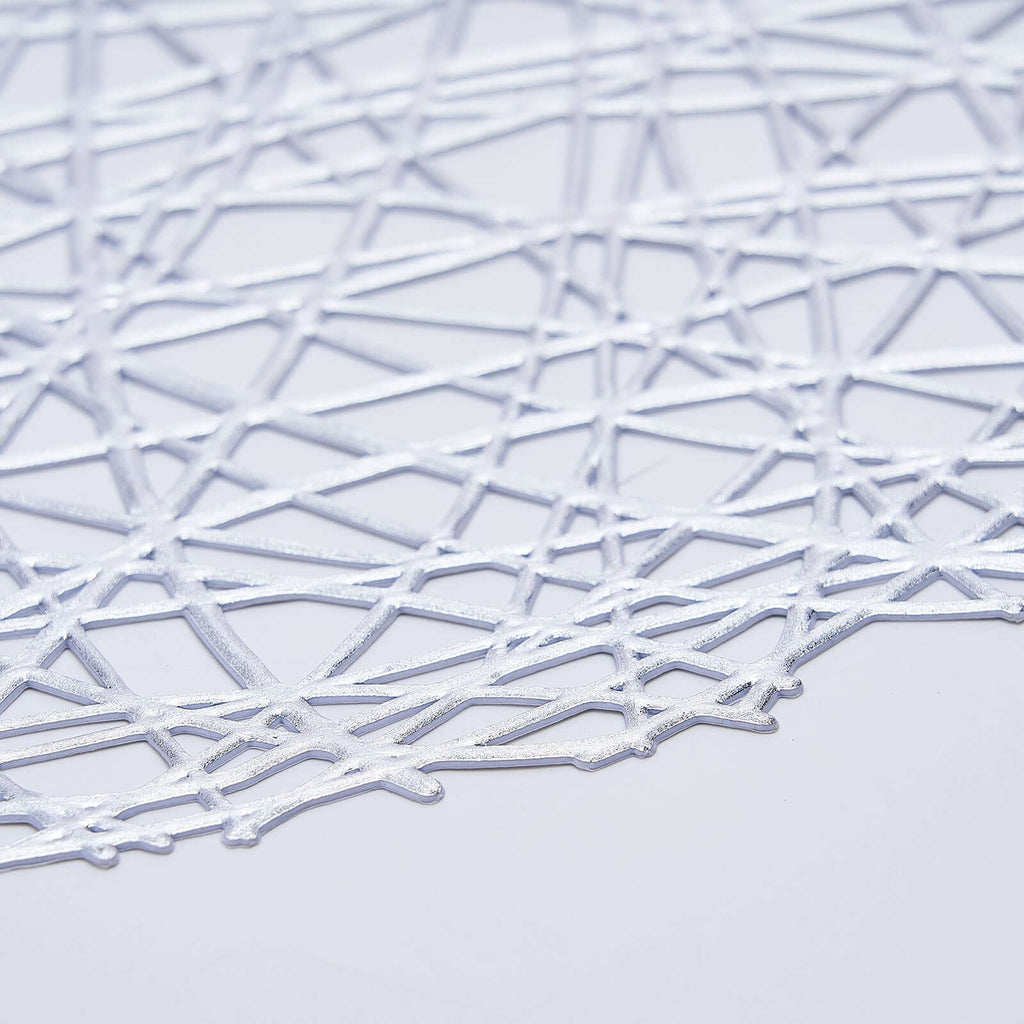 6-Pack Vinyl Placemats Silver Woven Design - Durable Non-Slip Round Table Mats for Dining 15"