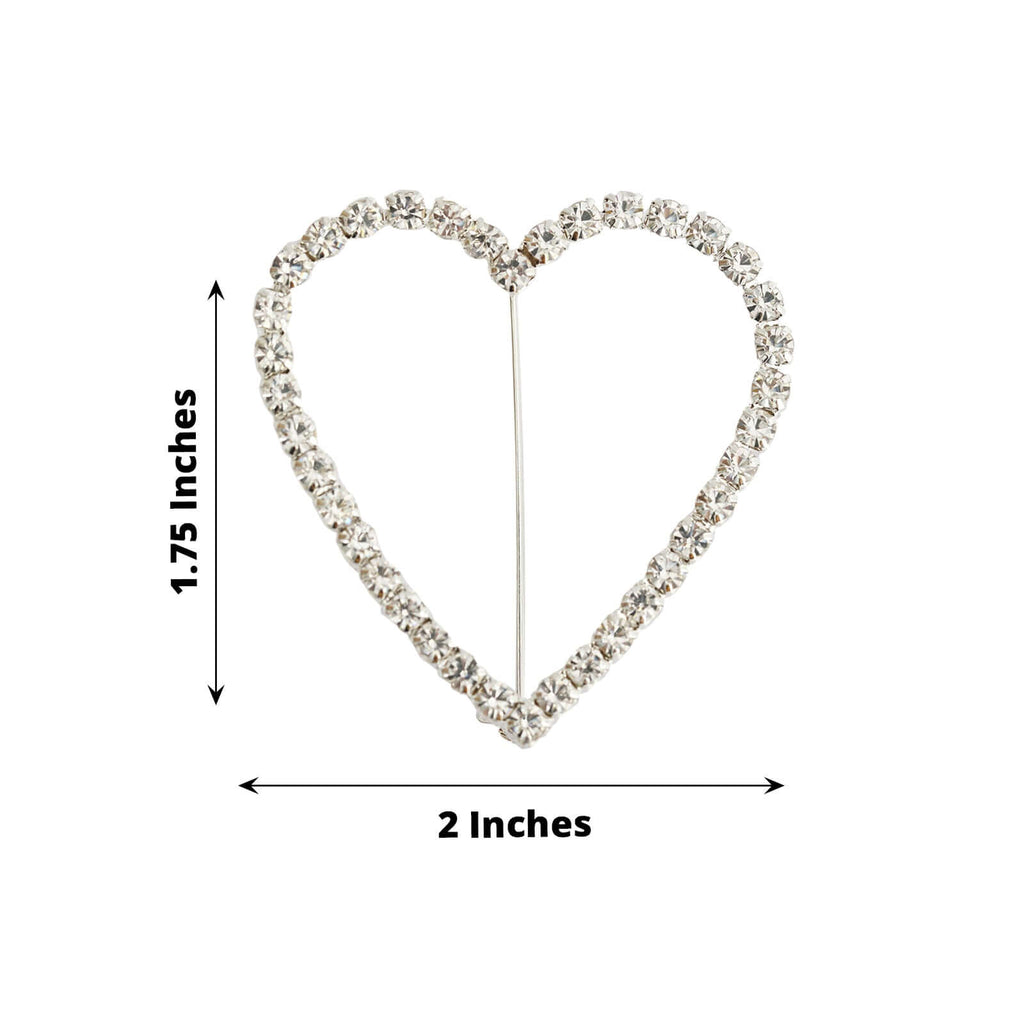 Rhinestone Chair Sash Band Buckle Silver 2" Heart Metal - Glittering Diamond Accent