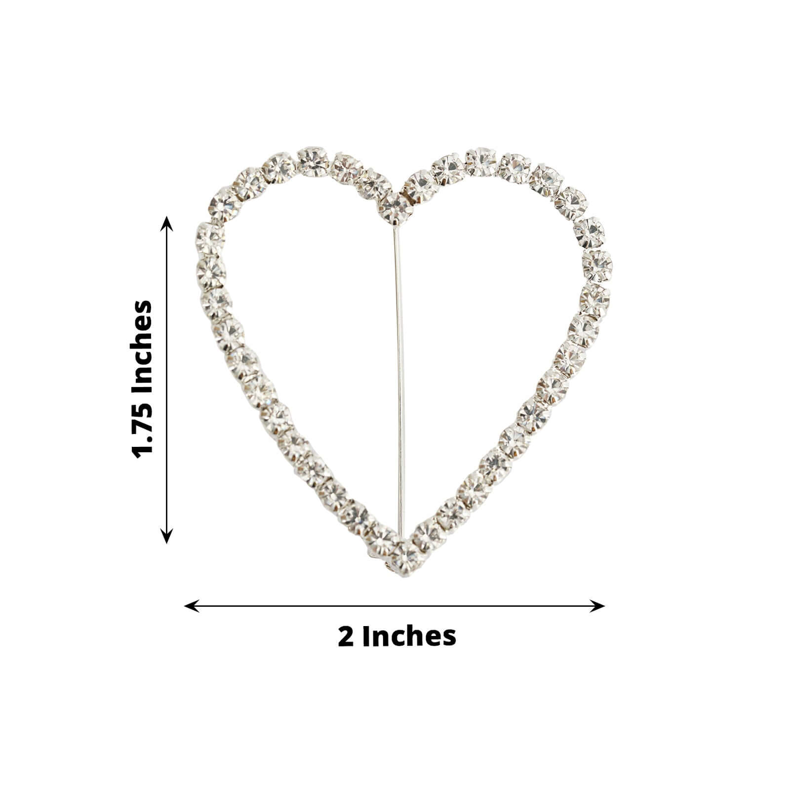 Rhinestone Chair Sash Band Buckle Silver 2" Heart Metal - Glittering Diamond Accent