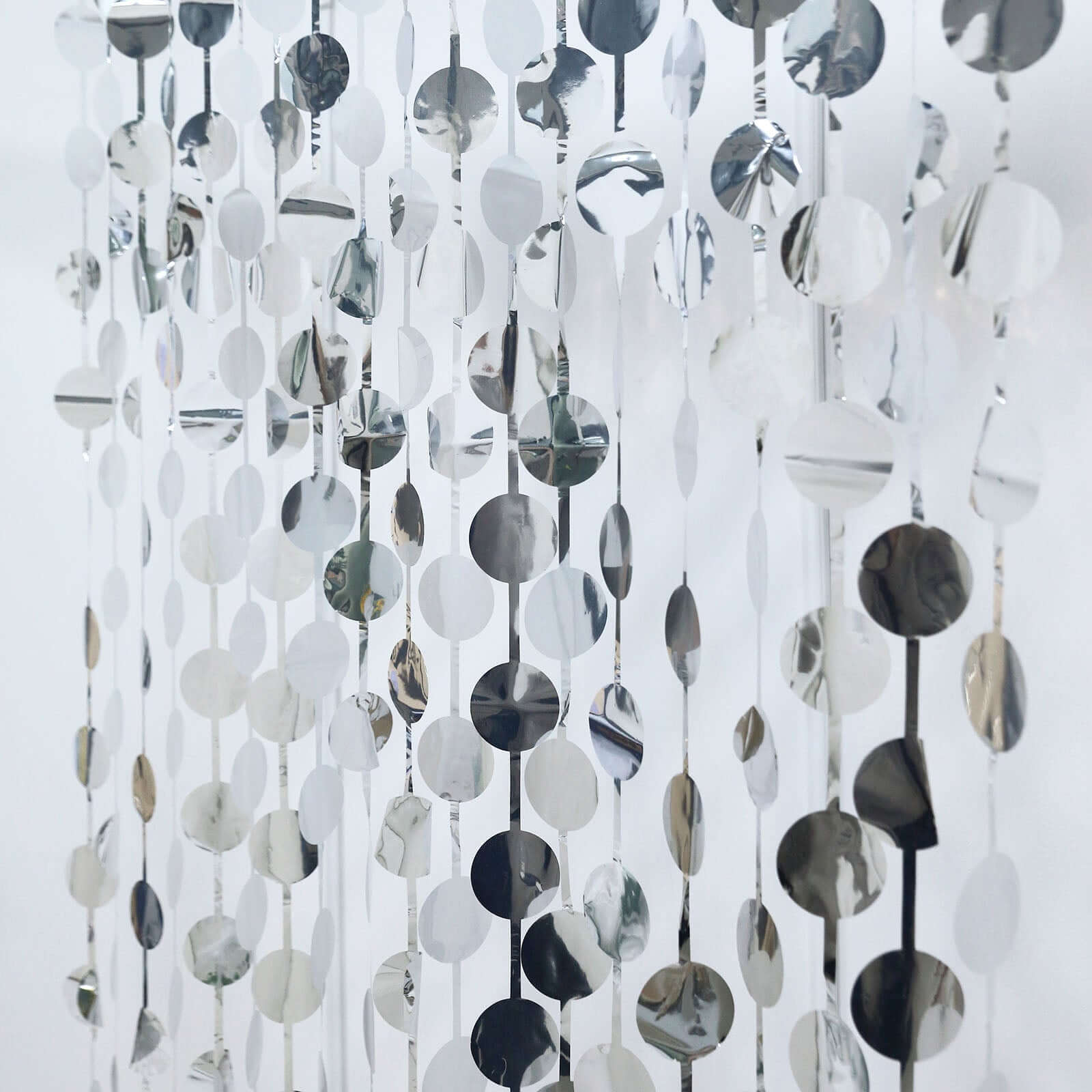 Silver Round Chain Foil Fringe Curtain Party Backdrop, Metallic Silver Tinsel Streamer Party Decor - Door Window Foil Curtain - 3ftx6.5ft - Bell Racket Store