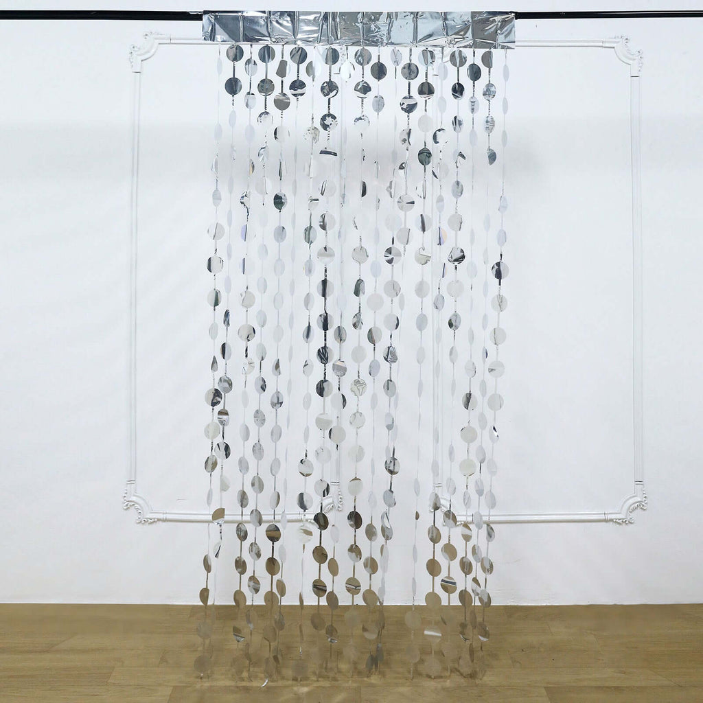 Silver Round Chain Foil Fringe Curtain Party Backdrop, Metallic Silver Tinsel Streamer Party Decor - Door Window Foil Curtain - 3ftx6.5ft - Bell Racket Store