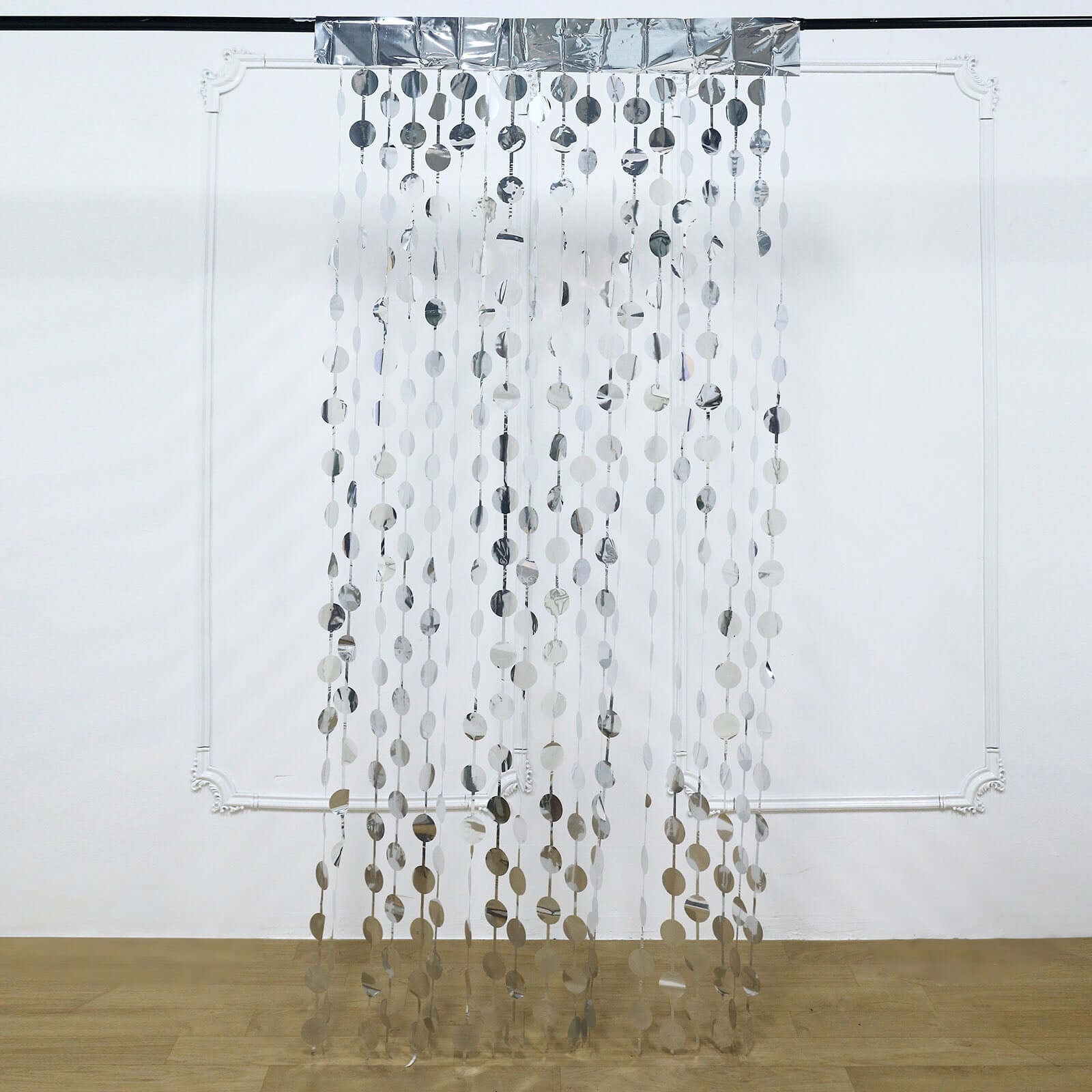 Silver Round Chain Foil Fringe Curtain Party Backdrop, Metallic Silver Tinsel Streamer Party Decor - Door Window Foil Curtain - 3ftx6.5ft - Bell Racket Store