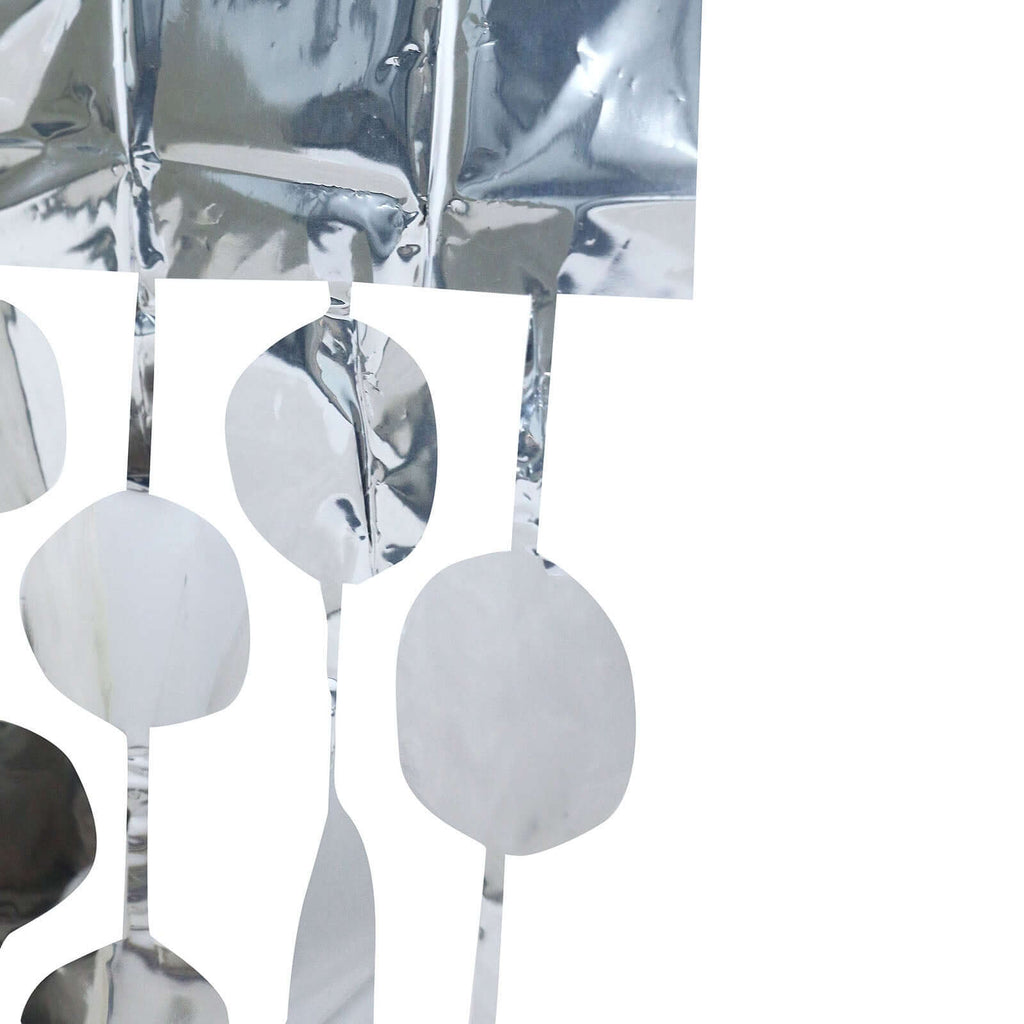 Silver Round Chain Foil Fringe Curtain Party Backdrop, Metallic Silver Tinsel Streamer Party Decor - Door Window Foil Curtain - 3ftx6.5ft - Bell Racket Store