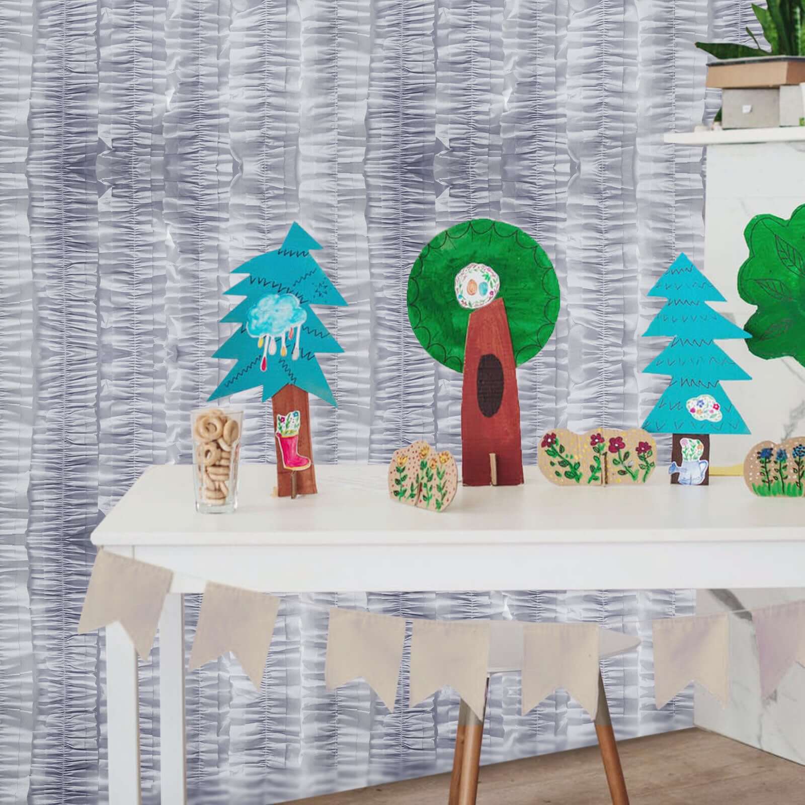 3 Rolls 28ft Silver Ruffled Tissue Paper Party Streamers, Crepe Paper Backdrop Decorations