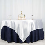 Satin 90"x90" Table Overlay Square Tablecloth White - Smooth Finish for Luxurious Events