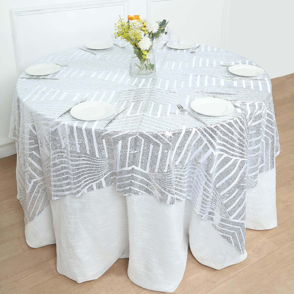 Sequin 72" Table Overlay Square Tablecloth Silver - Diamond Glitz Table Cover
