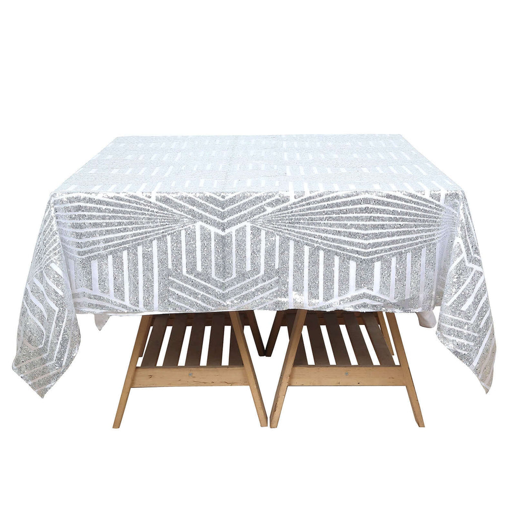 Sequin 72" Table Overlay Square Tablecloth Silver - Diamond Glitz Table Cover