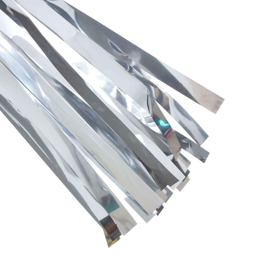 7.5ft Long Metallic Silver Foil Tassels Fringe Garland, Tinsel Streamer Party Backdrop Decorations