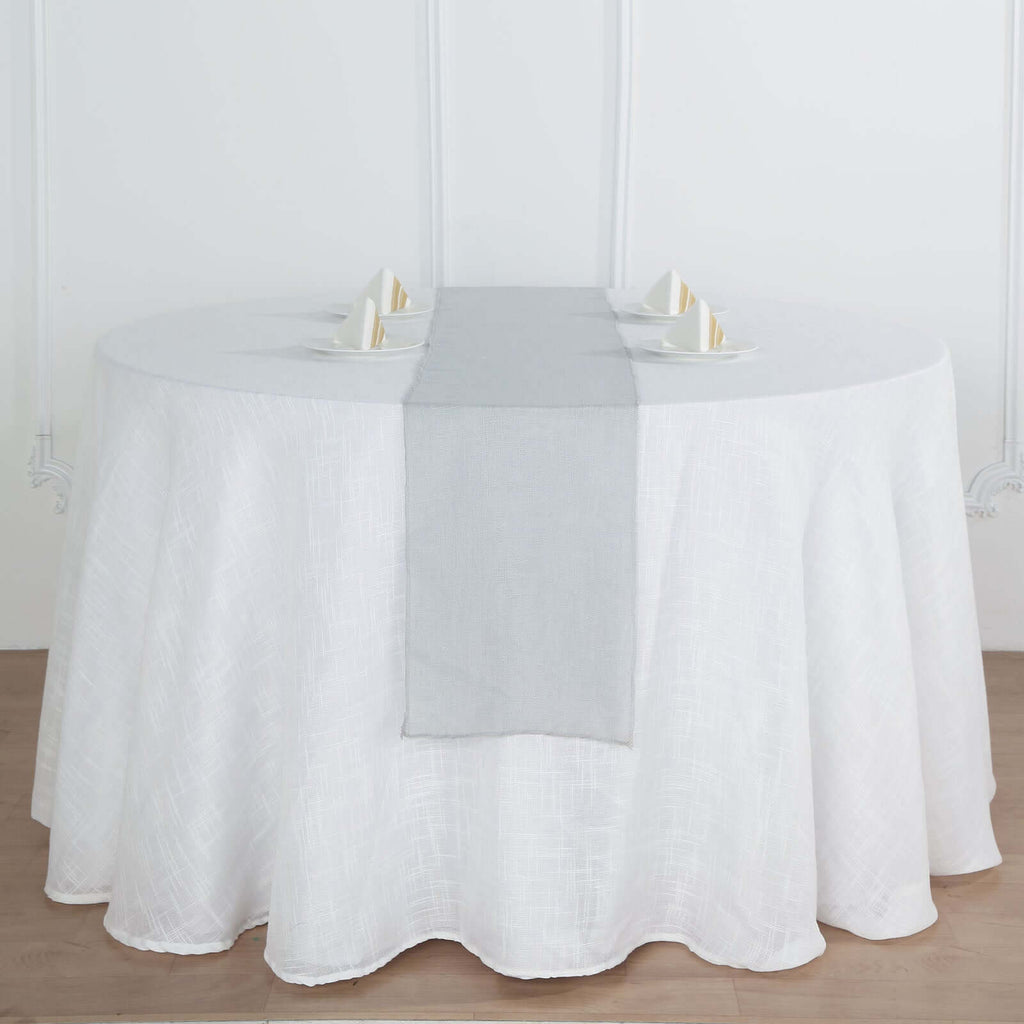 Faux Linen 12"x108" Table Runner Silver - Slubby Textured & Wrinkle Resistant Table Decor