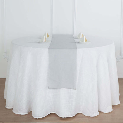 Faux Linen 12"x108" Table Runner Silver - Slubby Textured & Wrinkle Resistant Table Decor