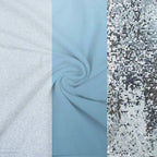 Set of 3 Dusty Blue Silver Round Top Fit Wedding Arch Frame Covers, Big Payette Sequin, Shimmer Tinsel and Matte Spandex Backdrop Stand Covers