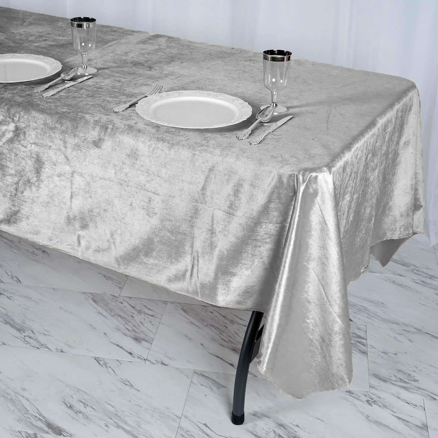 Premium Velvet 60"x102" Rectangle Tablecloth Silver - Reusable & Soft Table Cover