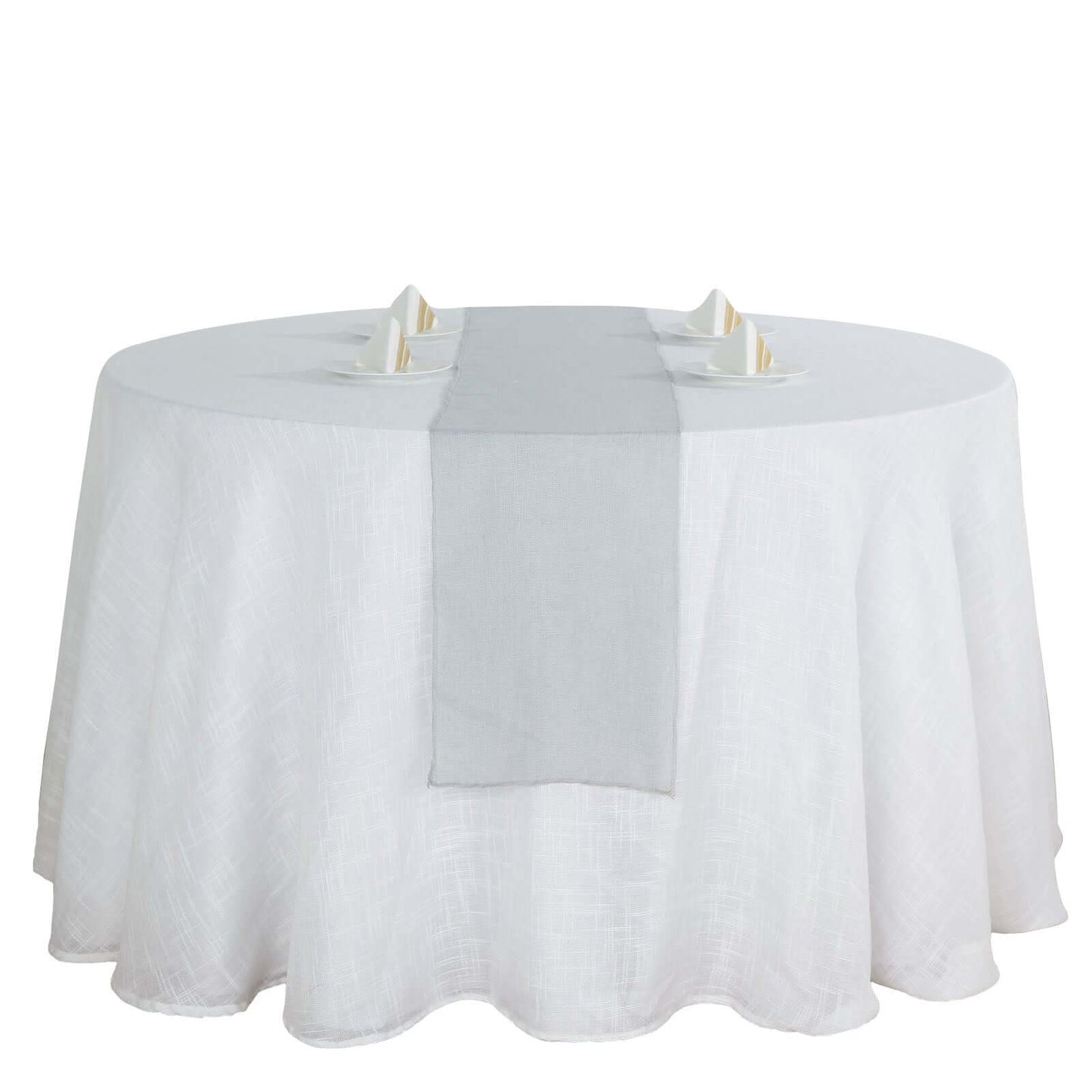 Faux Linen 12"x108" Table Runner Silver - Slubby Textured & Wrinkle Resistant Table Decor