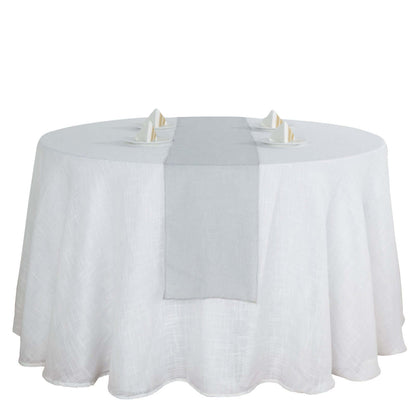 Faux Linen 12"x108" Table Runner Silver - Slubby Textured & Wrinkle Resistant Table Decor