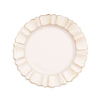 6-Pack Acrylic Plastic Round Charger Plates 13" in Beige with Gold Brushed Wavy Scalloped Rim, Decorative Dinner Party Charger Tableware