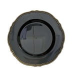 10-Pack Plastic Dinner Plates in Black with Gold Scalloped Rim - Disposable Party Plates for Upscale Events & Banquets 9"
