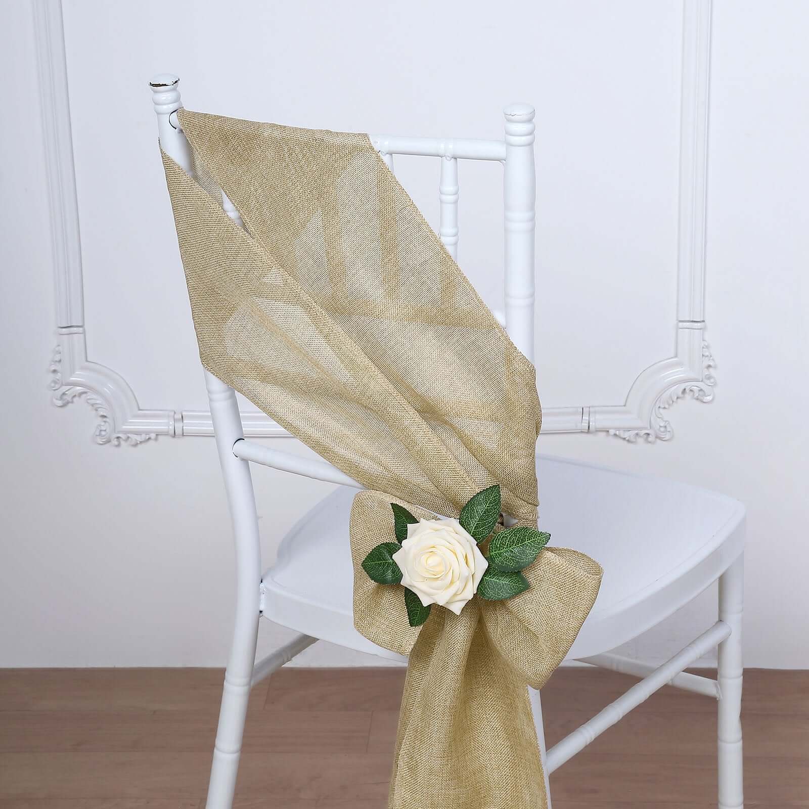 5 Pack Jute Faux Burlap 6"x108" Chair Sashes Natural - Boho Chic Linen Decor