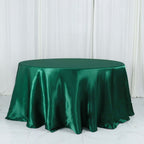 Satin 132" Round Tablecloth Hunter Emerald Green - Stylish Seamless Table Cover